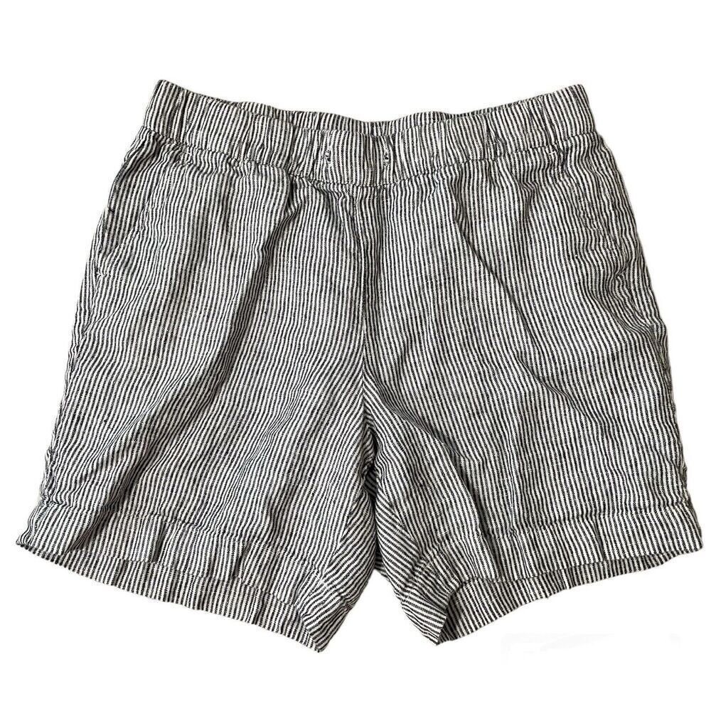 Talbots Striped Linen Pullon Shorts Small Black White MISSING DRAWSTRING